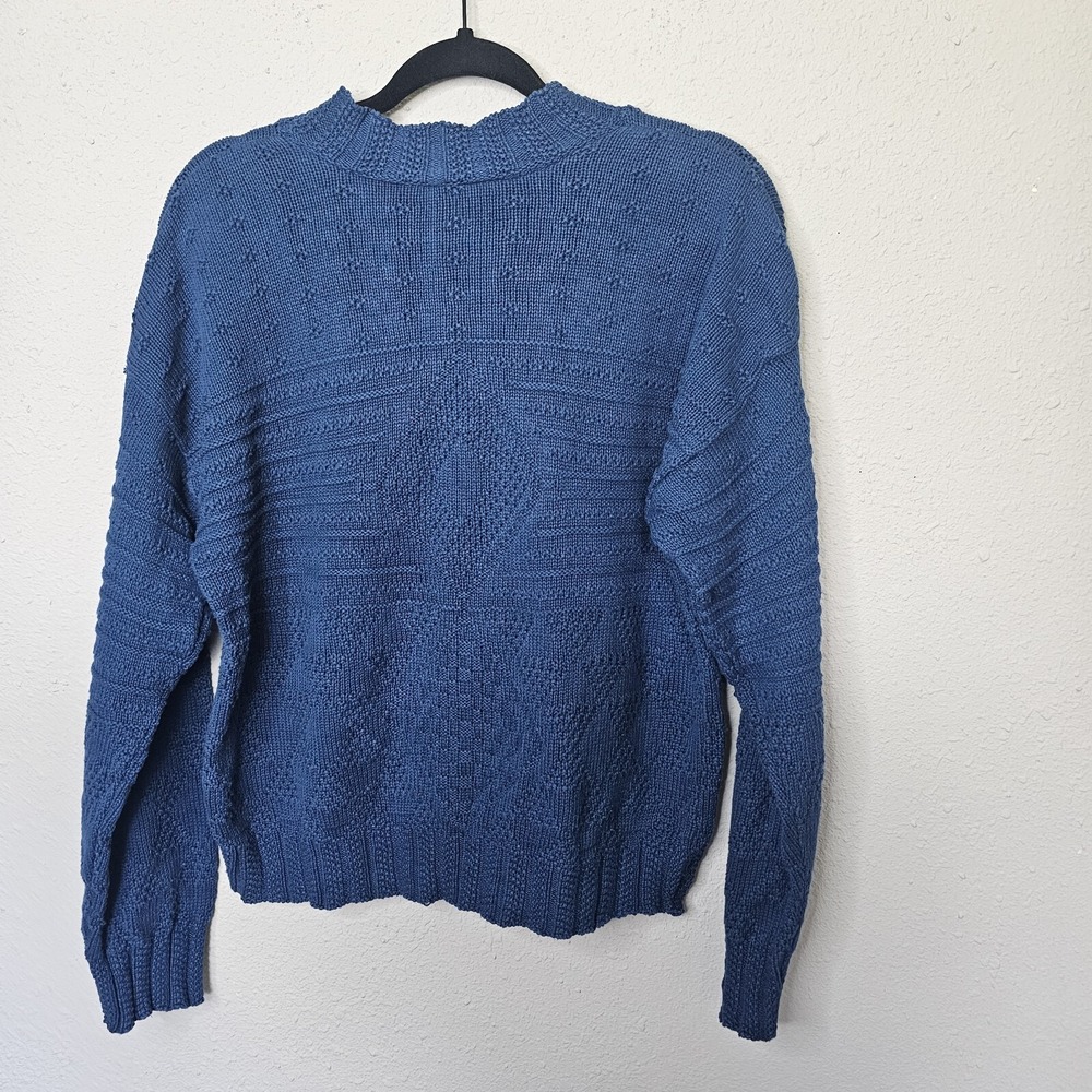 Bedford Fair Blue Textured Cotton Mock Neck Sweater Petite Large USA - Picture 6 of 8